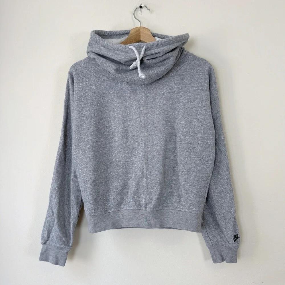 Vintage Y2K Women's Blank Sportswear Collared Grey Hoodie Sweatshirt - Small